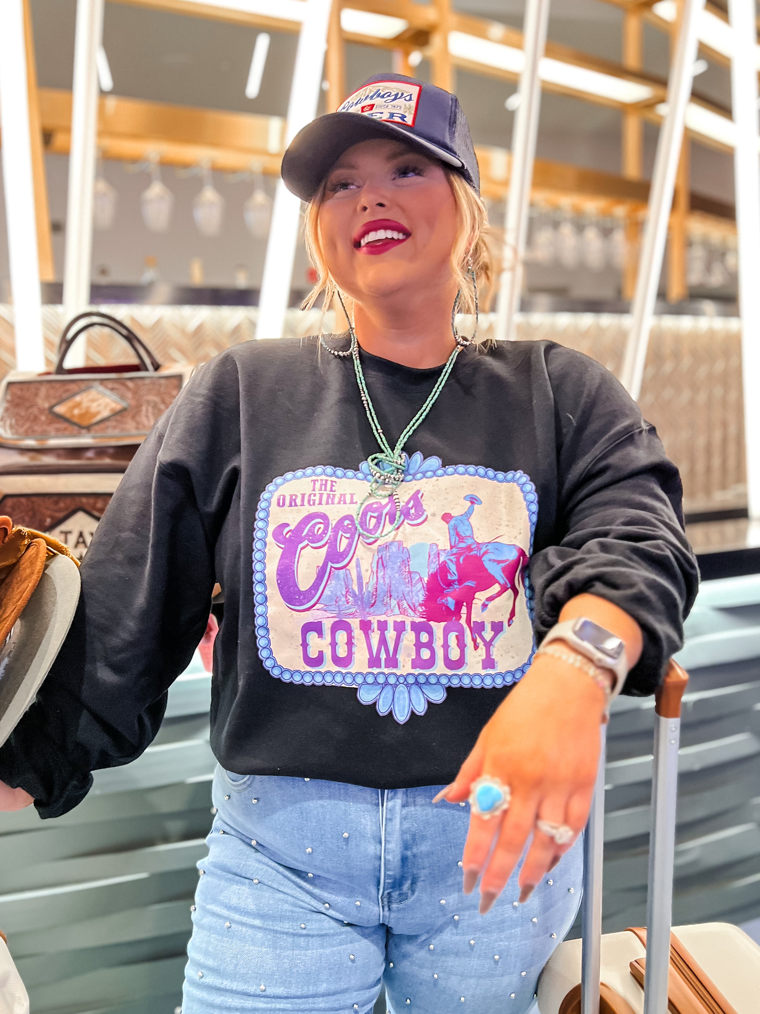 Turquoise Coors and Cowboys Crewneck – Taylor'd Trends